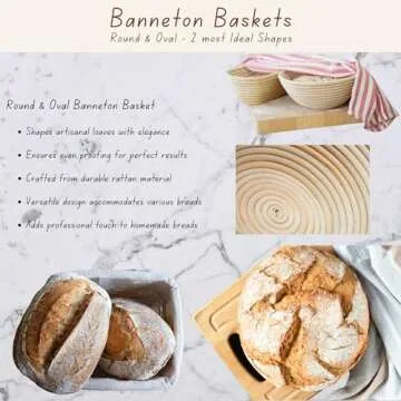 Tashi Banneton Bread Proofing Basket Set – 9" Round & 10" Oval Rattan Baskets | Ultimate Sourdough Bread Making Kit with Dough Scrapers, Linen Liners, and Essential Baking Tools