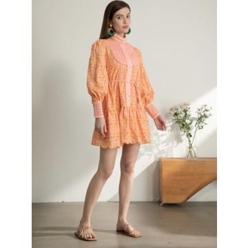 Aofur Cotton V Neck A-Line Dress for Women