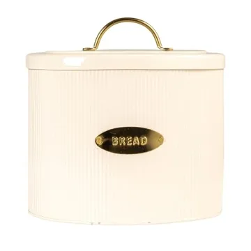 Creative Co-Op Oval Metal Lid Bread Box for Kitchen Style