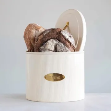 Creative Co-Op Oval Metal Lid Bread Box for Kitchen Style