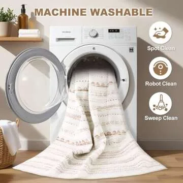 Area Rug Living Room Rugs: 4x6 Soft Machine Washable Boho Neutral Farmhouse Stain Resistant Moroccan...