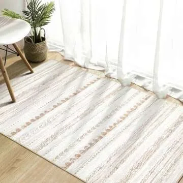 Area Rug Living Room Rugs: 4x6 Soft Machine Washable Boho Neutral Farmhouse Stain Resistant Moroccan Indoor Floor Carpet for Bedroom Nursery Kids Entryway Kitchen Entry Bedside Home House Decor- Brown