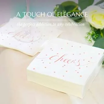White And Gold Napkins Disposable Bar Napkins Wedding Cocktail Napkins Bachelorette Napkins Engagement Napkins Cocktail Napkins 3 Ply – By Simple-Glee (Rose Gold 50-Count)