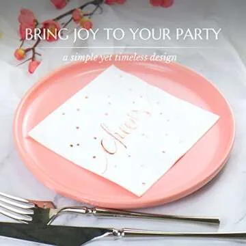 White And Gold Napkins Disposable Bar Napkins Wedding Cocktail Napkins Bachelorette Napkins Engagement Napkins Cocktail Napkins 3 Ply – By Simple-Glee (Rose Gold 50-Count)