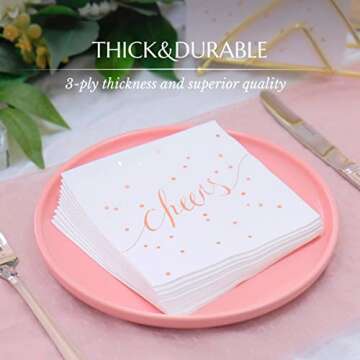 White And Gold Napkins Disposable Bar Napkins Wedding Cocktail Napkins Bachelorette Napkins Engagement Napkins Cocktail Napkins 3 Ply – By Simple-Glee (Rose Gold 50-Count)