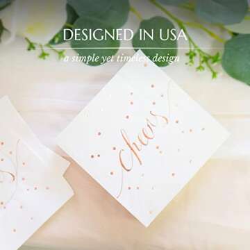 White And Gold Napkins Disposable Bar Napkins Wedding Cocktail Napkins Bachelorette Napkins Engagement Napkins Cocktail Napkins 3 Ply – By Simple-Glee (Rose Gold 50-Count)