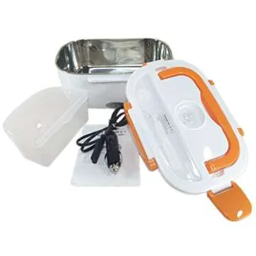OldPAPA Portable Electric Lunch Box Food Heater 12V Car-use Charging Adapter Lunch Heater Removable 304 Stainless Steel Container Food Grade Material(Orange)