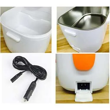 OldPAPA Portable Electric Lunch Box Food Heater 12V Car-use Charging Adapter Lunch Heater Removable 304 Stainless Steel Container Food Grade Material(Orange)
