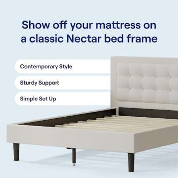 Nectar Bed Frame & Headboard - Linen - Twin - 8 Inch Legs and Sturdy Wooden Slats for Support - Cont...