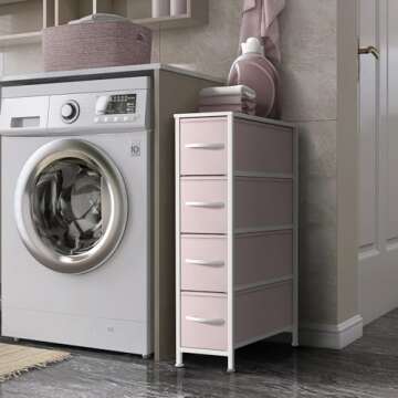 Sorbus Kids Narrow Dresser with 4 Drawers - Vertical Slim Storage Chest of Drawers with Steel Frame,...