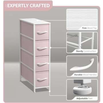 Sorbus Kids Narrow Dresser with 4 Drawers - Vertical Slim Storage Chest of Drawers with Steel Frame, Wood Top & Easy Pull Fabric Bins for Small Spaces, Closets, Bedroom, Bathroom & Laundry