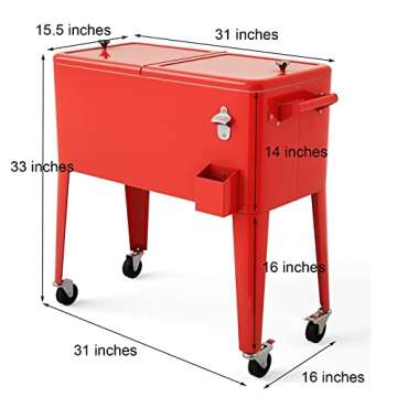 Giantex 80 Quart Rolling Cooler Cart for Outdoor Parties