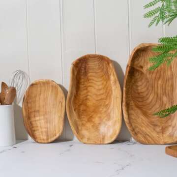 Cospring Root Wood Dish, Party Platter and Tray for Sandwich Bread Serving, appetizer display, Vintage ring dish, Hand Carved Artworks (12-13 inch)