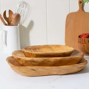 Cospring Root Wood Dish, Party Platter and Tray for Sandwich Bread Serving, appetizer display, Vintage ring dish, Hand Carved Artworks (12-13 inch)