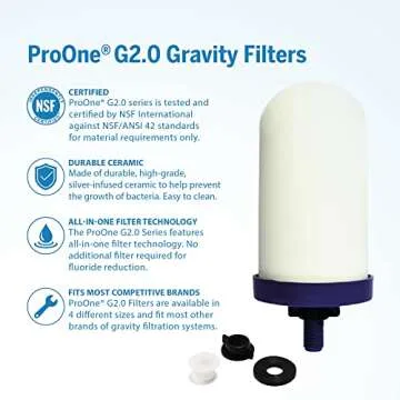 ProOne Traveler+ Stainless-Steel Gravity Water-Filter System, 2.25-Gallon Water Capacity, Countertop Water Dispenser for Home and Travel with One 5-Inch Filter and Wire Stand