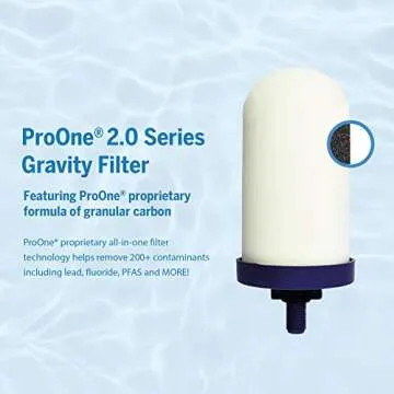 ProOne Traveler+ Stainless-Steel Gravity Water-Filter System, 2.25-Gallon Water Capacity, Countertop Water Dispenser for Home and Travel with One 5-Inch Filter and Wire Stand
