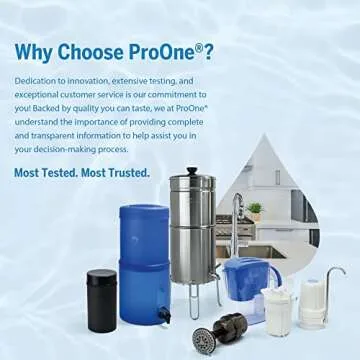 ProOne Traveler+ Stainless-Steel Gravity Water-Filter System, 2.25-Gallon Water Capacity, Countertop Water Dispenser for Home and Travel with One 5-Inch Filter and Wire Stand