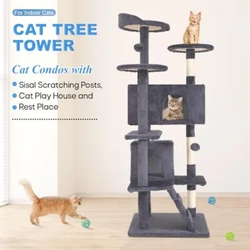 54in Durable Multi-Level Cat Tower & Scratching Post