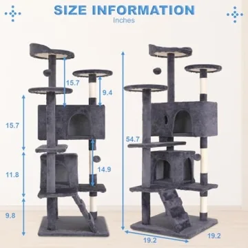 54in Durable Multi-Level Cat Tower & Scratching Post