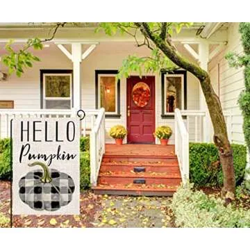 BLKWHT Hello Pumpkin Fall Garden Flag Double-Sided Decor