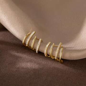 Reffeer Sterling Silver Half Hoop Earrings Wrap for Women Cuff Earrings Piercings Studs (Yellow)