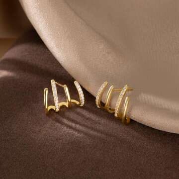 Reffeer Sterling Silver Half Hoop Earrings Wrap for Women Cuff Earrings Piercings Studs (Yellow)