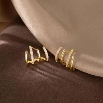 Reffeer Sterling Silver Half Hoop Earrings Wrap for Women Cuff Earrings Piercings Studs (Yellow)