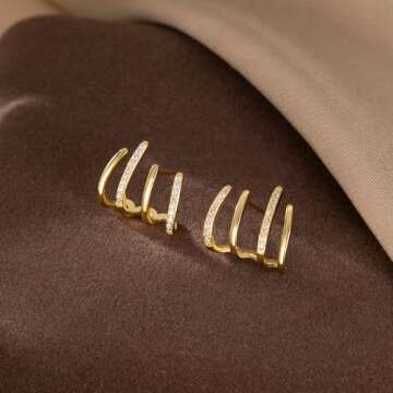 Reffeer Sterling Silver Half Hoop Earrings Wrap for Women Cuff Earrings Piercings Studs (Yellow)