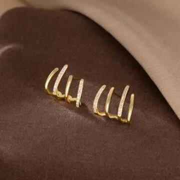 Reffeer Sterling Silver Half Hoop Earrings Wrap for Women Cuff Earrings Piercings Studs (Yellow)