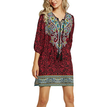 Bohemian Neck Tie Vintage Summer Shift Dress for Women