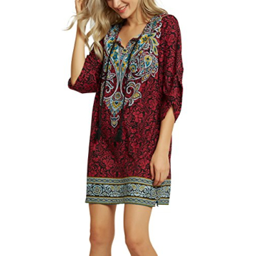 Bohemian Neck Tie Vintage Summer Shift Dress for Women