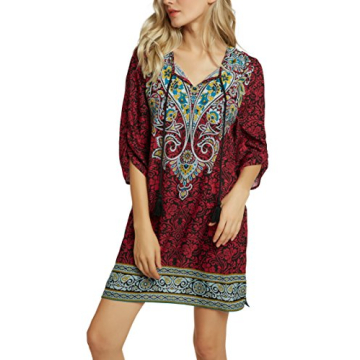 Bohemian Neck Tie Vintage Summer Shift Dress for Women