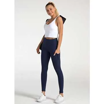 Dragon Fit High Waist Yoga Leggings with 3 Pockets(2 Side and 1 Inner),Tummy Control Workout Running 4 Way Stretch Yoga Pants (Medium, Navy)