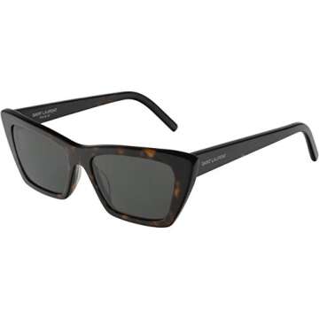 Yves Saint Laurent Casual Rectangular Sunglasses, Havana-Havana-Grey, 53