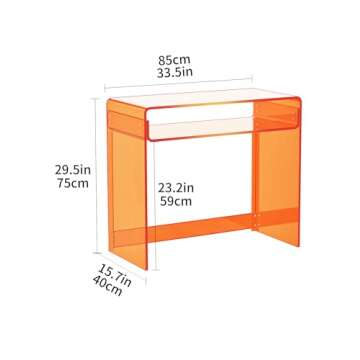 solaround Acrylic Desk Laptop Study Table Home Office Console Table Entrance Table, 33.5'' x 15.7'' x 29.5'' (Orange)