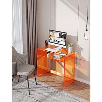 solaround Acrylic Desk Laptop Study Table Home Office Console Table Entrance Table, 33.5'' x 15.7'' x 29.5'' (Orange)