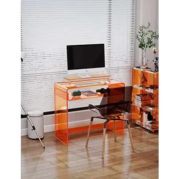 solaround Acrylic Desk Laptop Study Table Home Office Console Table Entrance Table, 33.5'' x 15.7'' x 29.5'' (Orange)