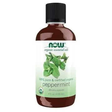 NOW Foods Essential Oils, Organic Peppermint Oil, Invigorating Aromatherapy Scent, Steam Distilled, 100% Pure, Vegan, Child Resistant Cap, 4-Ounce