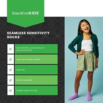 SmartKnitKIDS Seamless Sensitivity Socks for Sensory Issues - Made in USA (White, Small)