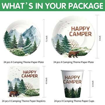 APOWBLS Camping Party Supplies - Happy Camper Birthday Decorations Dinnerware Include Dinner Plate, ...