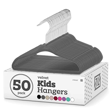 Zober Velvet Kids Hangers - Pack of 50 Non Slip Childrens Hangers for Shirts, Pants & Dresses w/Swiv...