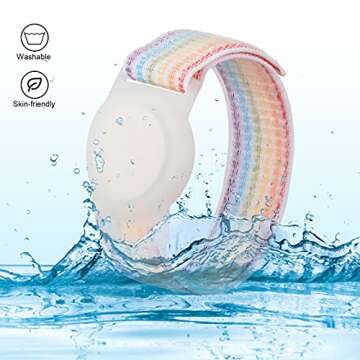Kids Wristband Compatible with Apple AirTag, Protective Case for Air Tag GPS Tracker Holder with Nylon Bracelet, Adjustable Anti Lost Watch Band for Toddler Child Elder(Rainbow A)