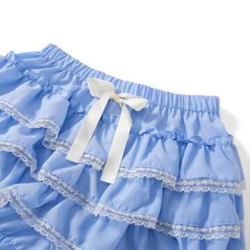 Women Y2k Lolita Bloomers Ruffle Pumpkin Panties Bottom Lace Trim Layered High Waist Short Pants(Ruffle Blue,Small)