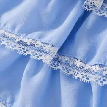 Women Y2k Lolita Bloomers Ruffle Pumpkin Panties Bottom Lace Trim Layered High Waist Short Pants(Ruffle Blue,Small)