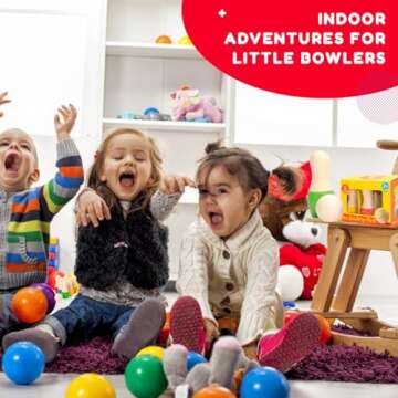 Shumee Wooden Bowling Set for 2 3 4 5 6+ Year Old Kids | Indoor Toddler Toys | Gifts | Family Party Games | Holiday | 6 pins & 1 Ball | Child Safe & Non Toxic | Valentine's Day Gift for Kids