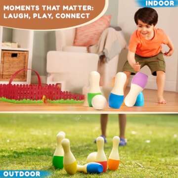 Shumee Wooden Bowling Set for 2 3 4 5 6+ Year Old Kids | Indoor Toddler Toys | Gifts | Family Party Games | Holiday | 6 pins & 1 Ball | Child Safe & Non Toxic | Valentine's Day Gift for Kids
