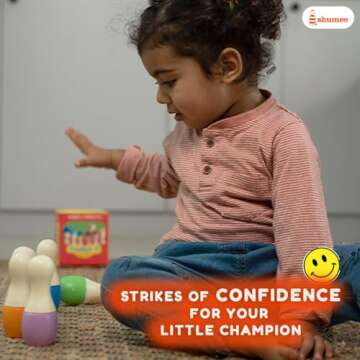 Shumee Wooden Bowling Set for 2 3 4 5 6+ Year Old Kids | Indoor Toddler Toys | Gifts | Family Party Games | Holiday | 6 pins & 1 Ball | Child Safe & Non Toxic | Valentine's Day Gift for Kids