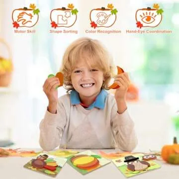 6 Pack Thanksgiving Wooden Puzzle for Toddlers, Thanksgiving Toys Jigsaw Puzzles for Thanksgiving Activities Party Favors Games Kids Boys Girls Thanksgiving Gifts Supplies