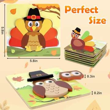 6 Pack Thanksgiving Wooden Puzzle for Toddlers, Thanksgiving Toys Jigsaw Puzzles for Thanksgiving Activities Party Favors Games Kids Boys Girls Thanksgiving Gifts Supplies