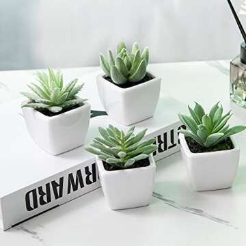 Artificial Succulent Plants Fake Succulent Plants Artificial Faux Succulents 4pcs Mini Potted Succul...